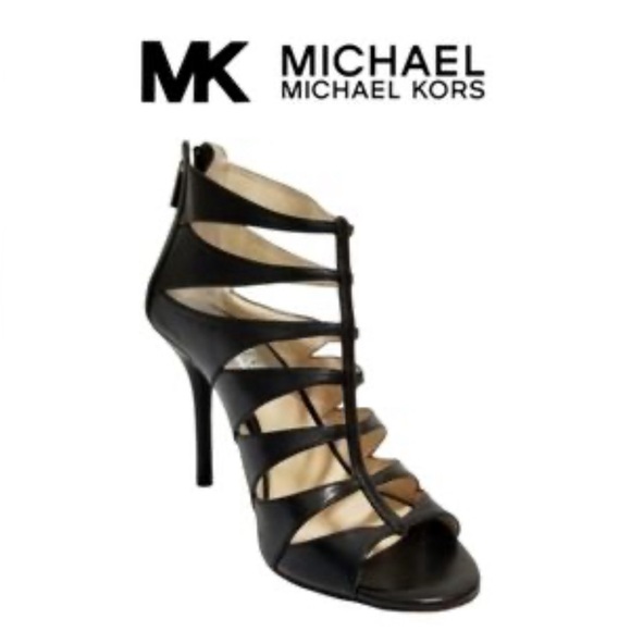 Michael Kors Mavis Open Toe Cage Black Leather Party Cocktail Heels  Size 7 - Picture 1 of 11